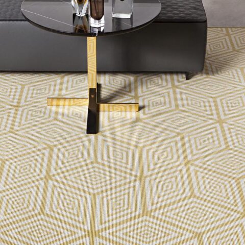alfombras de diseño kp de lana geométrika con cubos amarillos