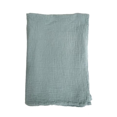Colcha doble gasa azul cuarzo, de Sisomdos, comprar online Fernández Textil. diseño liso de cuadros pequeños.