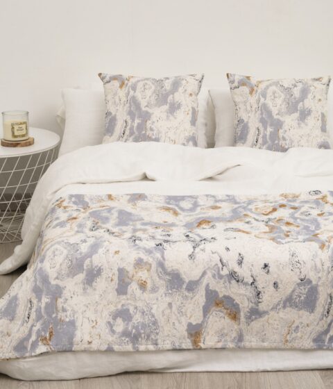 Colcha Sisomdos Marble, ropa de cama 100% algodón tejido jacquard, diseño evocando el mármol