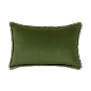 cojin terciopelo algodon con flecos Fara Vivaraise color verde eucalipto 30x50 rectangular fernández textil