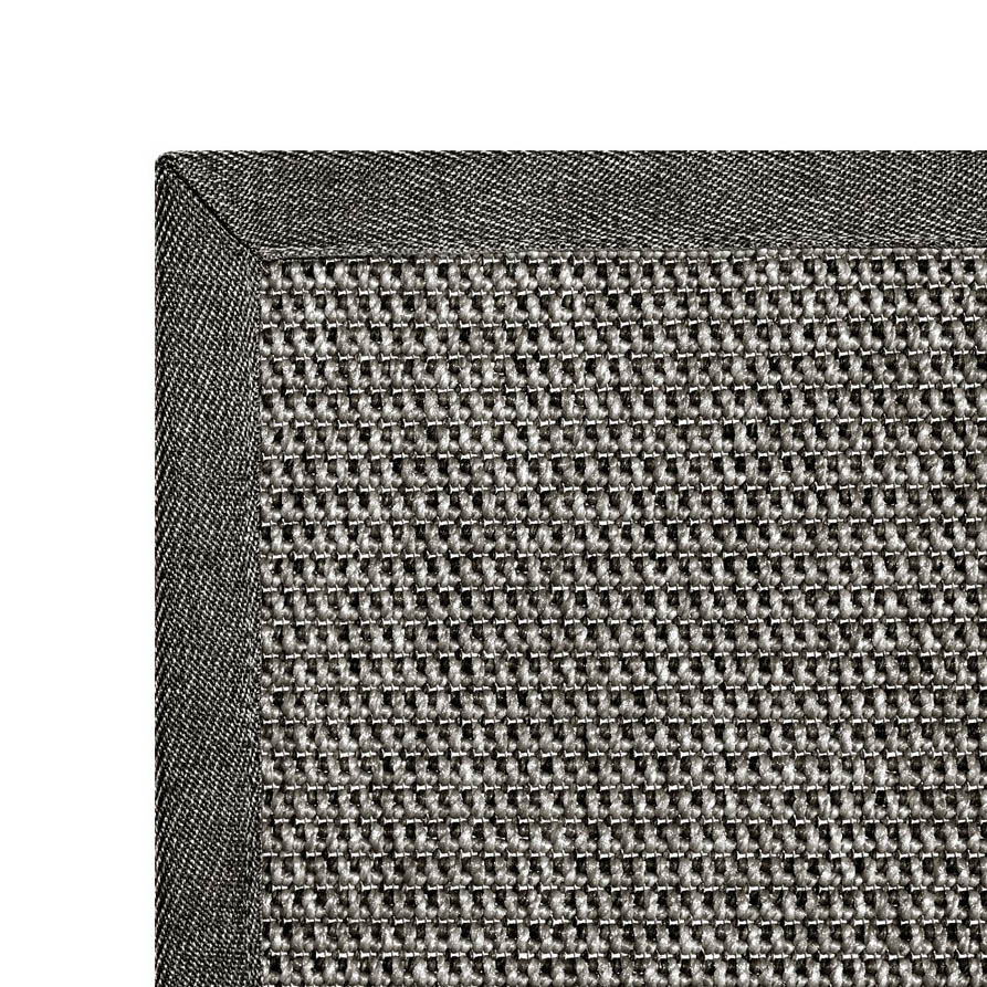 Esquina de alfombra exterior con remate a medida resistente Rols Nature 4507. Antimanchas, resistente al agua, sol. gris piedra